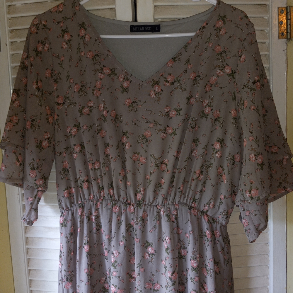 Mikarose Floral Dress in Gray and Pink